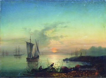 風景 Painting - ビーチの夕日 アレクセイ・ボゴリュボフの船
